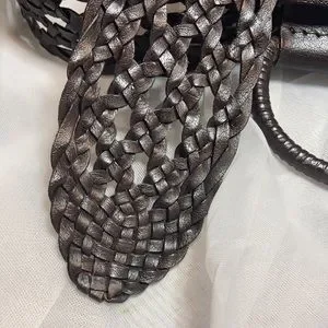 Ann Taylor Loft Genuine Leather Braided Woven Wide Belt Boho Casual Ann Taylor LOFT Woven Shimmery Braided Belt Size Small  main image 4